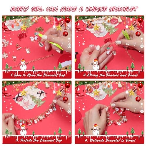 Calendrier de l'Avent 2024 Fille, 2024 Calendrier de l'Avent Enfant Fille Noël Kit de Bijoux Bracelet DIY avec 24 Noël Ornements Compte à Rebours cadeaux de Noël pour femmes, sa petite amie, sa fille