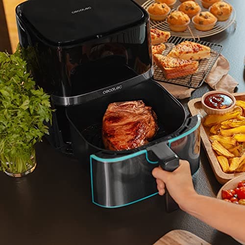 Cecotec Friteuse sans Huile 5,5 L Cecofry Full Inox 5500 Pro Accessoires. 1600 W, Diététique, Numérique, Finitions en Acier inoxydable, Technologie PerfectCook, Comprend des accessoires
