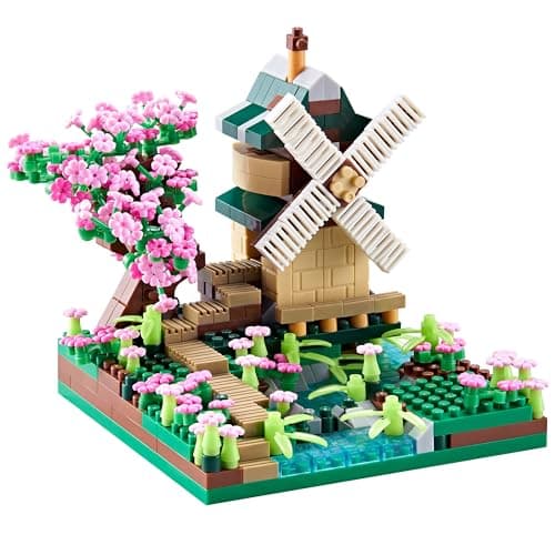 Tirff Architecture RivièRe Moulin à Vent Arbre Sakura Micro Blocs De Construction Ensemble Arbres Jouets Fleurs pour Filles, Un Kit De ModèLe De Fleur De Cerisier Cadeau Bricolage