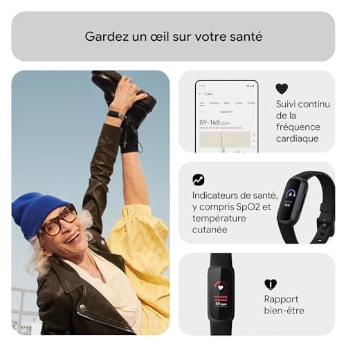 Google Fitbit Inspire 3 Bracelet d’activité sport et santé avec jusqu’à 10 jours d’autonomie de batterie et compatible avec Android et iOS, Parme, Noir intense