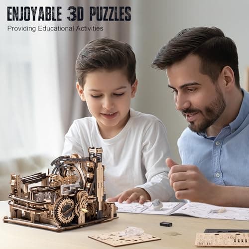 ROKR Circuits de Billes Puzzle en Bois 3D aquette en Bois a Construire, Kits de modèle mécanique Moteur avec des boules, Modes automatiques et manuels, Marble Spaceport, LGC01