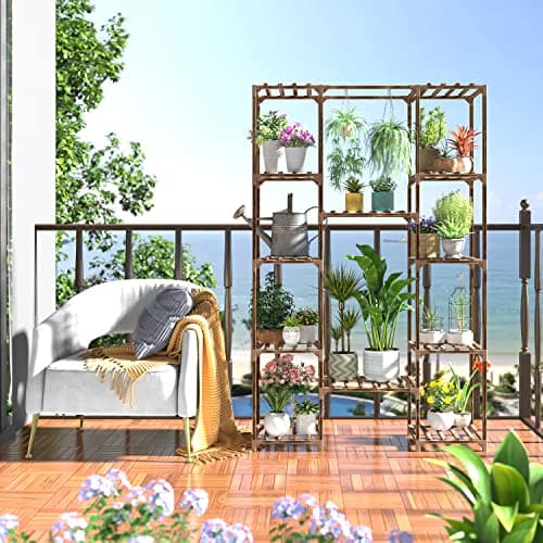 cfmour Support Plantes Intérieur Extérieur Stand Porte 157,9cm Etagere, Présentoir Bois Pour Fenêtre Coin Salon Balcon Jardin Bureau