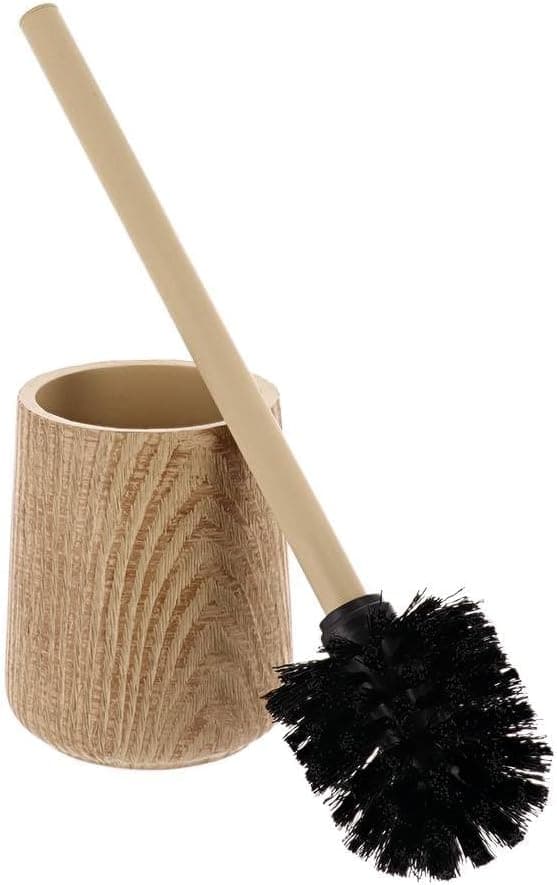 TENDANCE - Brosse WC en Polyrésine Effet Bois - Naturel - Salle de Bain - Poubelles et Brosses WC