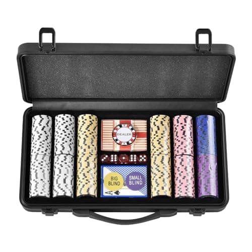 VEVOR Mallette de Poker 300 Jetons de Poker en Argile et ABS 14 g 40x3,3 mm avec 2 Jeux de Cartes Texas Hold'em 1 Bouton de Croupier et 2 Boutons Blind pour Blackjack Jeux de Hasard Casino à Domicile