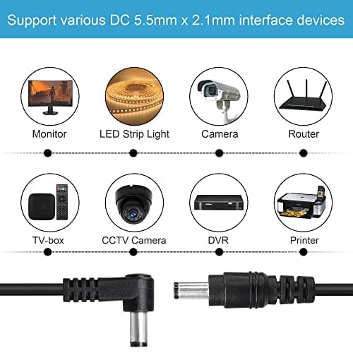Cordon d'alimentation DC 5.5mm x 2.1mm, câble Adaptateur DC 5.5mm x 2.1mm mâle vers mâle Droit,Stretched up to 1.5M
