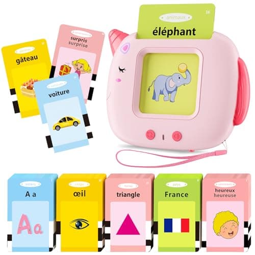 Français Standard, Carte Flash Parlante Éducatives 400 Mots, Jeu Educatif pour Enfants dès 12 Mois, Développement du Langage, Montessori Jouets Interactifs pour Préscolaires Garçons Filles 2-6 -Rose