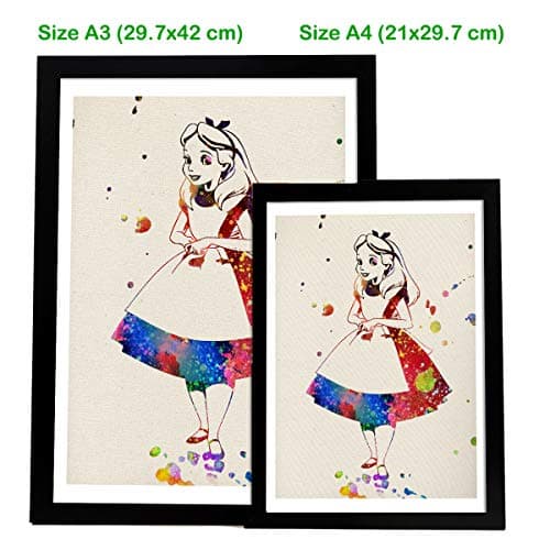 Nacnic Lot de 3 affiches pour enfants et chambre d'enfants. Style aquarelle Alice au pays des merveilles. Format A3, sans cadre.