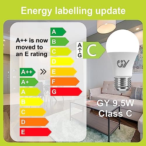 GY Ampoule LED E27 9.5W (équivalent 100W), 6500K Blanc Froid 1521 lumens, A60 Ampoules E27 LED Efficacité Energétique, Dépolie, Non-Dimmable, 6 Unité (Lot de 1)