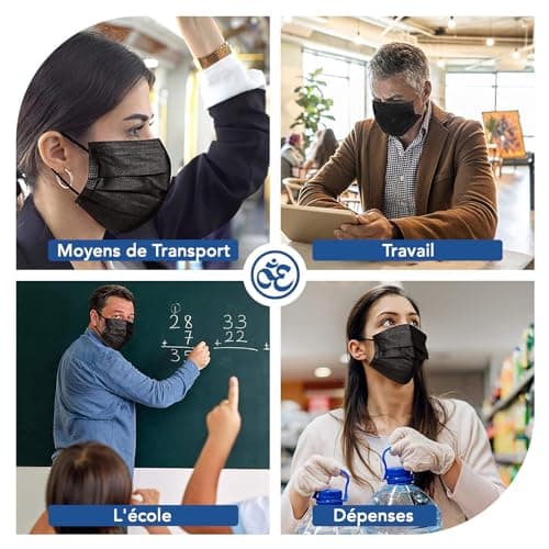 S&S Médical Lot de 100 Masques CHIRURGICAUX noir certifiés CE Type IIR BFE ≥ 98% DISPOSITIF MÉDICAL 3 couches de protection chirurgical Ministère de la Santé + crochet d'oreille (100 | Noir)