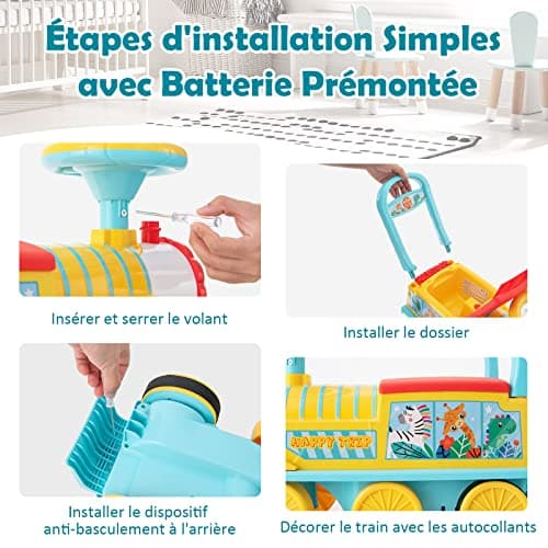 DREAMADE Train de Porteur Bébé Électrique avec 16 Pistes, Voiture à Pousser avec Lumières et Sons,Espace caché sous Le Siège, Cadeau de 3 Ans + (Bleu)