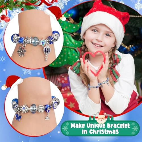 Calendrier de l'avent Bijoux, Calendrier de l'Avent 2024 Enfant Fille, DIY Calendrier de Noël Charms Bracelet Kit Fabrication Creation, Calendrier de l'avent Enfant, Cadeaux de Noël 5-13 Ans, Bleu