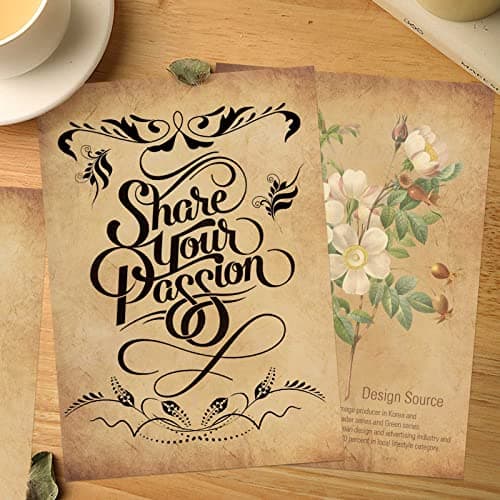 25 Feuilles Papier Parchemin Vintage Format DIN A4 pour Invitation d'anniversaire Calligraphie Imprimé Recto Verso