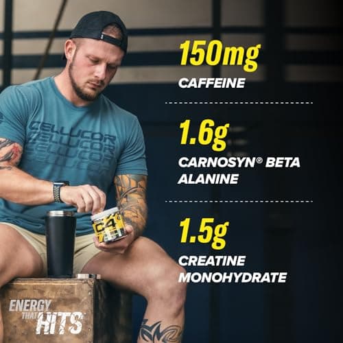 C4 Original Pre Workout Powder, Bubblegum, 60 portions | Boisson énergétique en poudre sans sucre avec 150mg de caféine, 1500mg de créatine monohydrate, 1600mg de bêta-alanine.