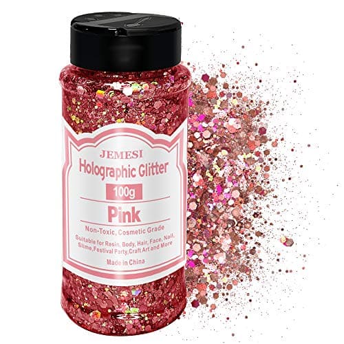 JEMESI Holographique Grosses Paillettes, 100g Rose Sequins Glitter, Paillettes pour Visage, Corps, Cheveux, Résine Epoxy, Paillette Visage Festival