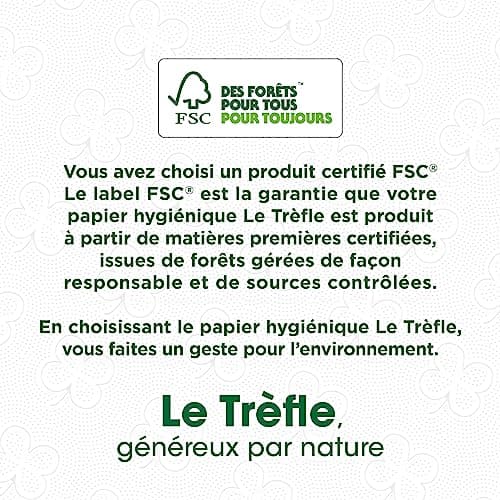 Le Trèfle Maxi Douceur - Papier toilette - 36 Maxi Rouleaux - 72 Rouleaux Classiques – Double épaisseur – Emballage 80 pourcent Plastique Recyclé