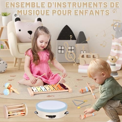 Joellfuner Instrument de Musique Bebe, Jouet Musique Bois Enfant, Montessori Jouet Musique, Percussion Bois avec Xylophone, Musique Anniversaire Cadeau pour Fille Garçons 3+