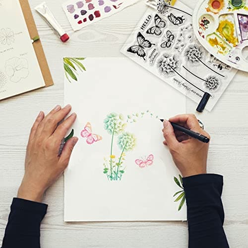 GLOBLELAND Papillon Pissenlit Tampons Transparents pour DIY Scrapbooking Fleur Sauvage Silhouette Silicone Timbre Transparent Sceaux pour Cartes Fabrication Photo Journal Décoration de la Maison