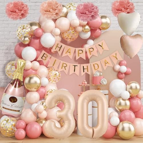 Decoration Anniversaire 30 Ans Femme, Ballon 30 Ans, Deco 30 Ans, Happy Birthday Decoration, Ballons Roses Rétro 30e Anniversaire Avec Banderole Joyeux Anniversaire Pour Décoration De Fête Pour Femmes