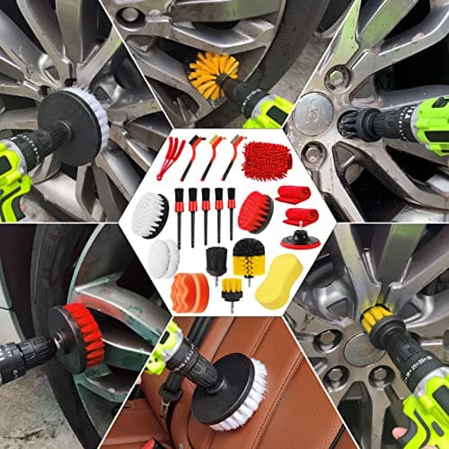 Yumzeco 23PCS Lot de Brosse Nettoyage Voiture,Pinceau Detailing Auto,Kit de Brosse Nettoyage Voiture Interieur Exterieur,Brosse Nettoyage Perceuse Électrique,Brosse Jante Voiture,Kit Polissage Voiture