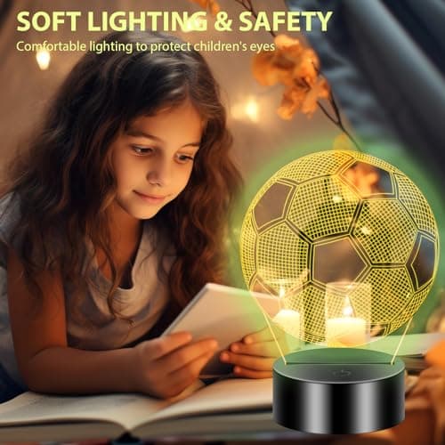 Gbivbe Cadeau Foot Garcon, Veilleuse Football Lampe 3D pour Enfants, 16 Couleurs LED Illusion Veilleuse avec télécommande, Cadeau pour Anniversaire Fan Garcon 7.8.9.10.11.12 Ans