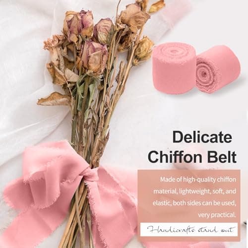 Lot de 3 Rouleaux de Ruban Rose, Ruban Mousseline 4cm*6.5m, Ruban Rose Sauge, Ruban Tissu, Rubans pour Artisanat Cadeaux de Mariage, Baptême et Anniversaire