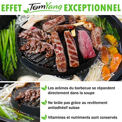 TomYang Hot Pot, barbecue thaïlandais et hot pot original, BBQ thai électrique multicuiseur, revêtement suisse, design allemand, +100 vidéos de recettes. Barbecue coréen de table, appareil raclette