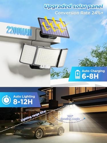 SIGRILL Lampe Solaire Exterieur Detecteur de Mouvement, 212 LED Lumière Solaire Extérieure avec Télécommande, Projecteur Solaire avec Éclairage à 340°, IP65 Étanche (1 Pièce - Lumière Froide)