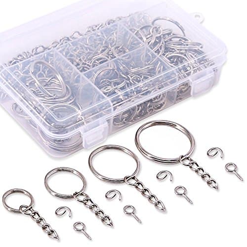 Swpeet 100 pcs Porte-clés Anneaux avec chaîne et tiges à vis 100 pcs Bulk pour travaux manuels argenté