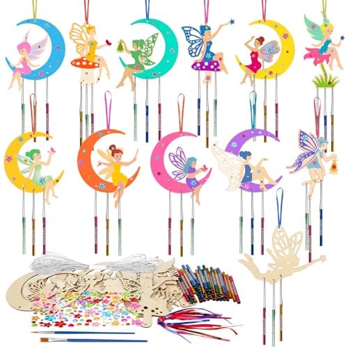 HONMOK 12pcs Carillons à Fabriquer pour Enfant Kit Fée Carillon Bricolage de Loisir Créatif Noël Carillon à Peindre pour Fille Garçon Décoration Activité Manuelle Fête Halloween Anniversaire
