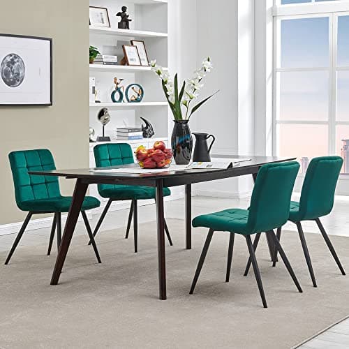 DUHOME Chaise Velours Salle à Manger Cuisine, Lot de 4 Scandinaves Chaise Tabouret Coiffeuse avec Dossier, Moderne Capitonnée Chaise Salon, Chambre à Coucher, Restaurant (Vert Foncé)