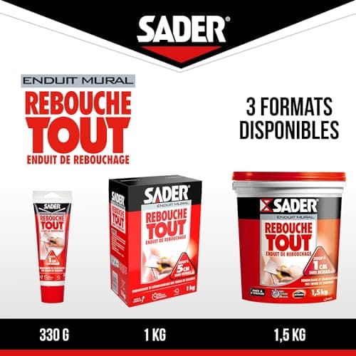 Sader Rebouche Tout – Enduit de Rebouchage Intérieur Prêt à l’Emploi – Tous Supports – Rebouchage et Égalisation de Trous et Fissures Jusqu’à 1 cm – Joint Plaque de Plâtre – 1 Tube 330 g