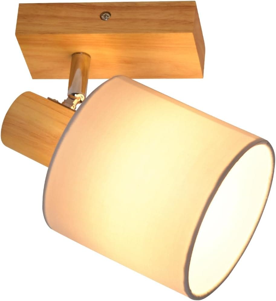 Glitzerlife Spot de Plafond Bois Applique Murale 1 Spot Plafonnier | LED Orientable E14 Vintage Luminaire Intérieurs pour Chambre Salon Cuisine Salle à Manger Max. 40 W(Sans Ampoules)