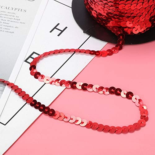 Corde à Paillettes, 100 Yard/Roll 6mm Paillette Paillette Paillettes Rouleau Sequin String Ruban pour Artisanat Embellissements Costume Accessoires(Rouge)