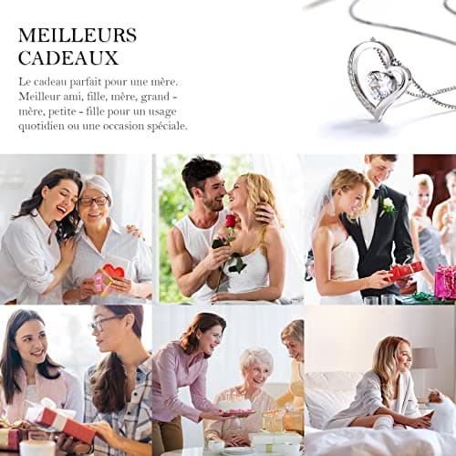 boîte de Rose eternelle avec Bijoux Argent 925,Collier Femme,Pendentif Coeur avec Rose Conservée et Stabilisée Rouge,Cadeau pour Elle la Noël,La Saint-Valentin,Fête des mères,Anniversaire