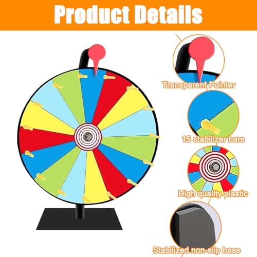 Abiemuce Roue de la Fortune, Roue de la Fortune à Faire soi-même, Roue de Prix Tournante avec Gomme et marqueur, Roue de récompense de 12' 15 emplacements, pour Jeux de Mots, Halloween, Noël