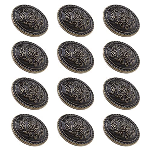 ECSiNG 12pcs Gravé Boutons Bronze Antique avec Tige Ronde Couture Boutons Décoration pour Vêtement DIY Artisanat Manteaux Veste Coupe-Vent Pantalon 25mm