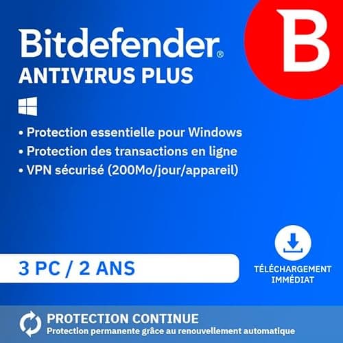 Bitdefender Antivirus Plus 2025 | 3 Appareils | 1 An | PC | Code d’activation par email | Renouvellement Automatique