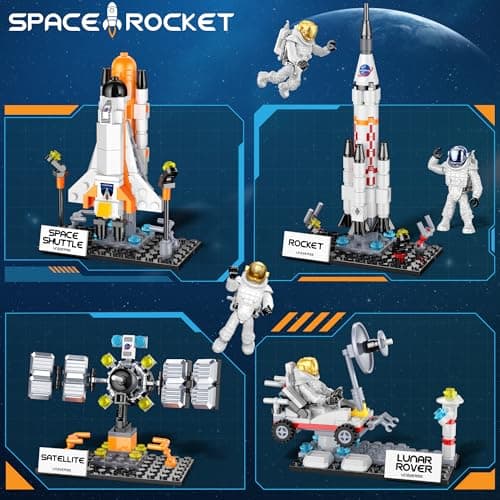 Booyuer Navette Spatiale 8-en-1 Jouet STEM, 415 PCS Kit de Construction Fusée Aérospatiale avec Station Spatiale, Tour de Contrôle et Figurines Astronautes, City Space Cadeau pour Enfants de 6+