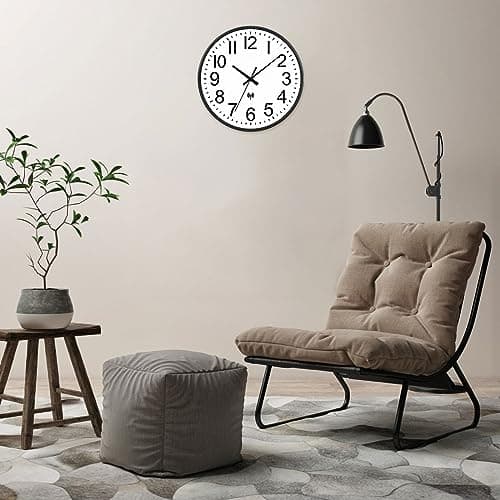 NESIFEE Horloge Radio Pilotée 30 cm Pendules Murales Silencieuse Horloge Murale Design Moderne pour Cuisine, Bureau, Salon, Décoration Mural avec Panneau Blanc & Cadre Noir