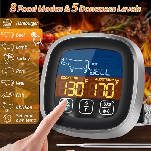 JAMATA Thermometre Cuisine avec Sondes de 16cm,Thermomètre à Viande numérique LED précis,thermomètre de grillade pour barbecue avec Rétroéclairage LCD & Aimant Fonction d'alarme pour Cuisson,Viande