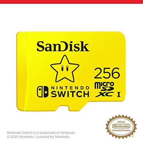SanDisk microSDXC pour les consoles Nintendo Switch, Super Mario Super Star 256 Go, UHS-I Carte, jusqu'à 100 Mo/s, Produit sous licence Nintendo, Class 10, U3