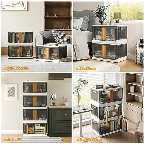 NETEL 4x 94L Empilable BoĂźte de Rangement avec Couvercle et Verrouillable Porte, Pliable Bac de Rangement Plastique avec Roulettes, Grande Caisse Rangement Organisateur pour Cuisine, Salon et Chambre