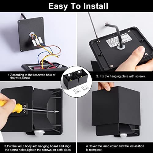 LEDMO 2Pack 20W Applique Murale Extérieures Détecteur de Mouvement. Appliques Murales Intérieur 3000K avec Angle de Faisceau Réglable IP65 Lampe Murale LED Noir.