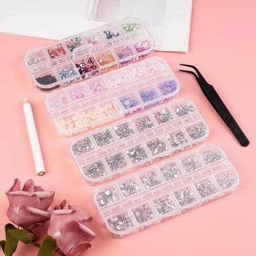 6800 Pièces Pierres Strass Ongles Mix Tailles Strass Ongle Nail Art Cristal AB Strass Gemmes Kit Strass à Dos Plat Nail Charmes avec Pincette Pick Up et Stylo Pointeur Strass pour DIY Nail Art