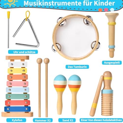 Instruments de Musique Esthétiques pour Enfants,Jouets Musicaux Montessori pour Bébés,Jouets Xylophone Boho pour Garçons et Filles,Cadeau de Noël et d'anniversaire pour Enfants de 1 à 3 Ans (6 in 1)
