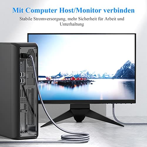 3m Câble d’Alimentation 3 pôles,Nylon Câble d'alimentation Universel EU Schuko CEE 7/7 sur IEC60320 C13 avec VDE pour moniteurs, PC, imprimantes,Couleur Noire
