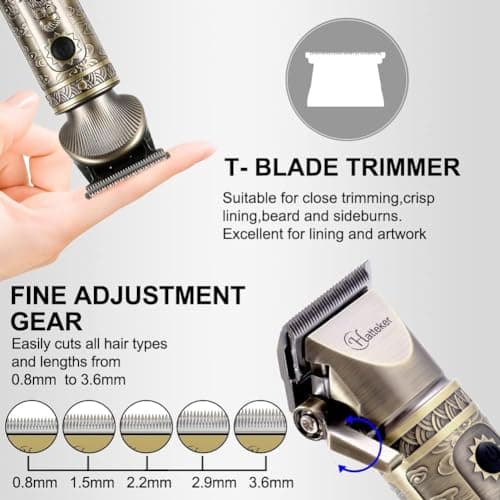Hatteker Professional Hommes Tondeuse à Cheveux et T-blade Tondeuse Set, Tondeuse à Cheveux Rechargeable Sans Fil Tondeuse à Barbe Nez Tondeuse à Barbe Multifonction Kit De Beauté Affichage LED (OR)