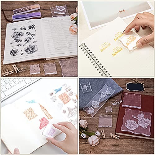 YXHZVON 7 Pièces Bloc Acrylique pour Tampon, Les Blocs de Timbre Décoratifs en Acrylique Transparent avec des Lignes de Grille pour Le Scrapbooking Bricolage D'artisanat