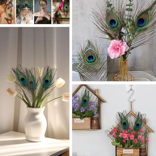 Lithyc Paquet de 30 PièCes Plume de Paon-Plumes-Plumes de Paon- Plumes de Paon Naturelles - Plumes de Paon (25-30 Cm) pour Vase Craft Home Party DéCoration de NoëL