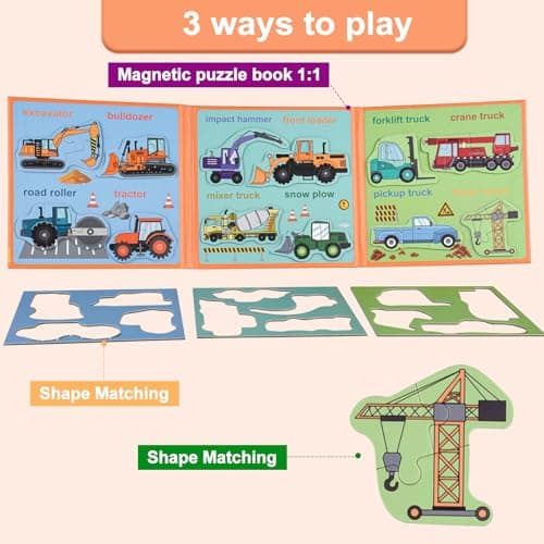 ASTARON Puzzle magnétique avec 60 Autocollants gonflés pour Tout-Petits, 41 pièces Puzzles pour Tout-Petits éducation préscolaire Apprentissage Jouets de Voyage Voiture Avion activités